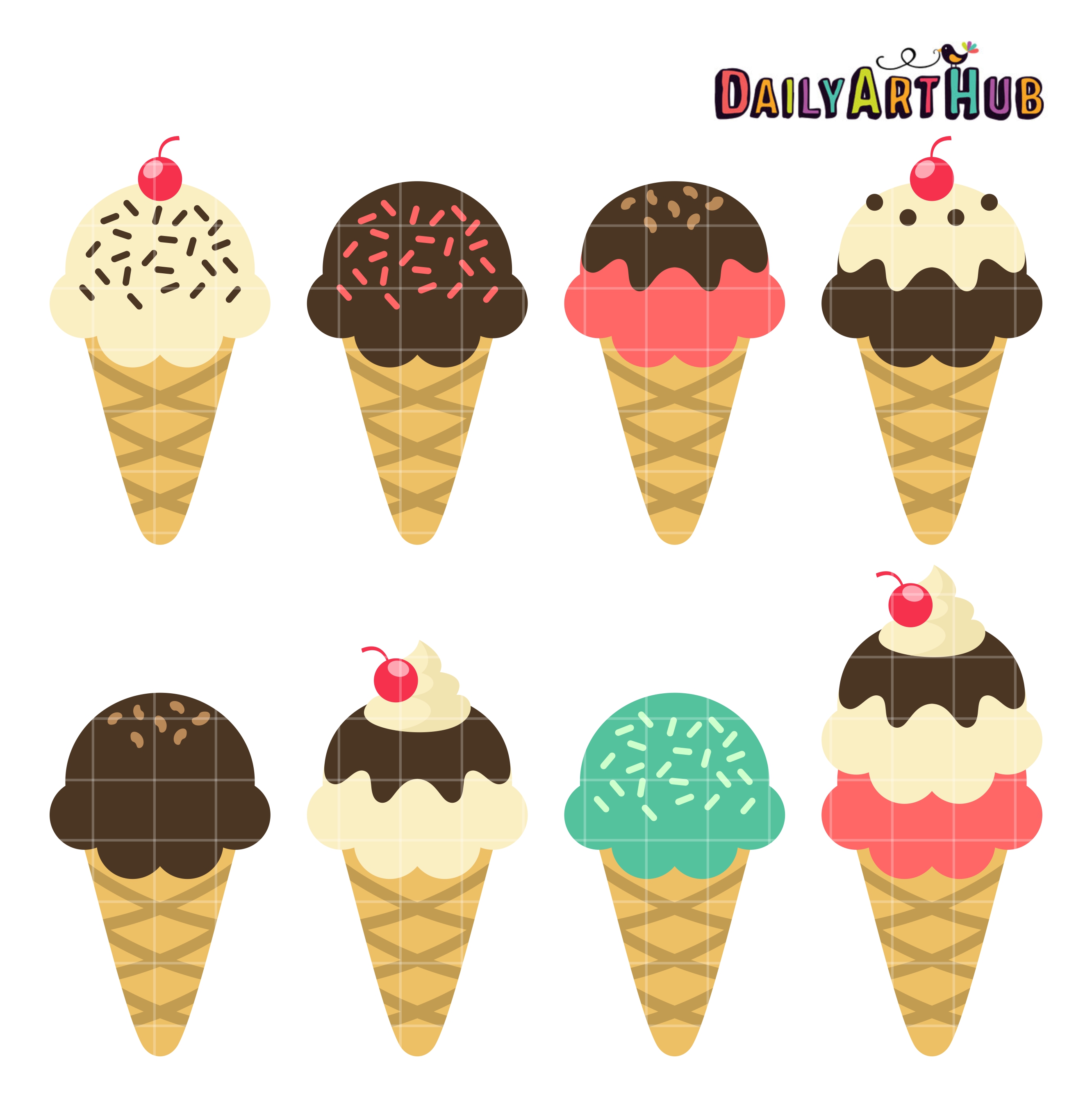 Ice Cream Cones Clip Art Set Daily Hub Clipartix Gambar