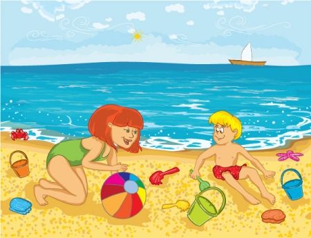Swimming in beach clip art home people mother and kid on ...