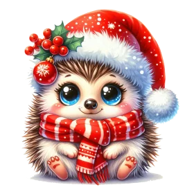 Adorable Christmas Hedgehog with Santa Hat and Festive Holiday Decorations Clipart