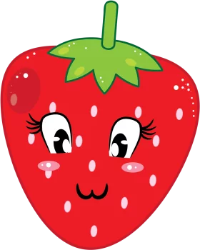 Adorable Cartoon Strawberry Character with Cute Smiling Face and Green Top