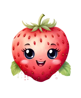 Adorable Kawaii Strawberry Character with Cute Face and Leafy Green Top Clipart