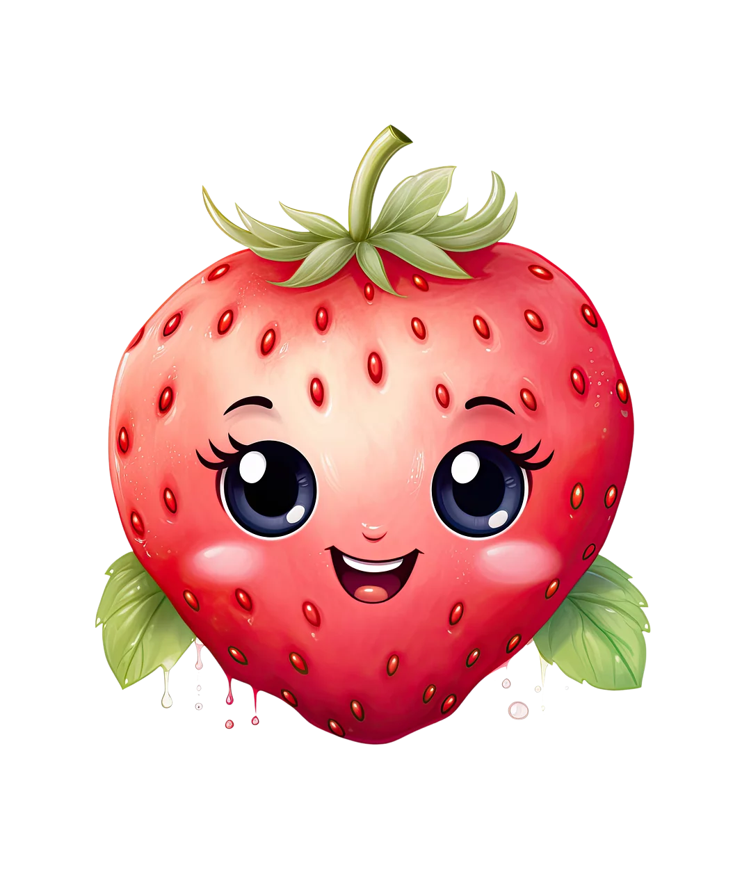 Adorable Kawaii Strawberry Character with Cute Face and Leafy Green Top Clipart