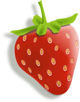 Bright Red Strawberry Fruit Illustration with Vibrant Green Stem and Yellow Seeds