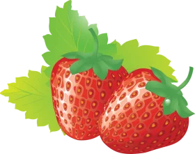 Fresh Juicy Strawberries with Green Leaves Digital Clipart Illustration