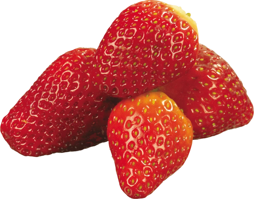 Fresh Ripe Red Strawberries Arranged in a Small Cluster on White Background