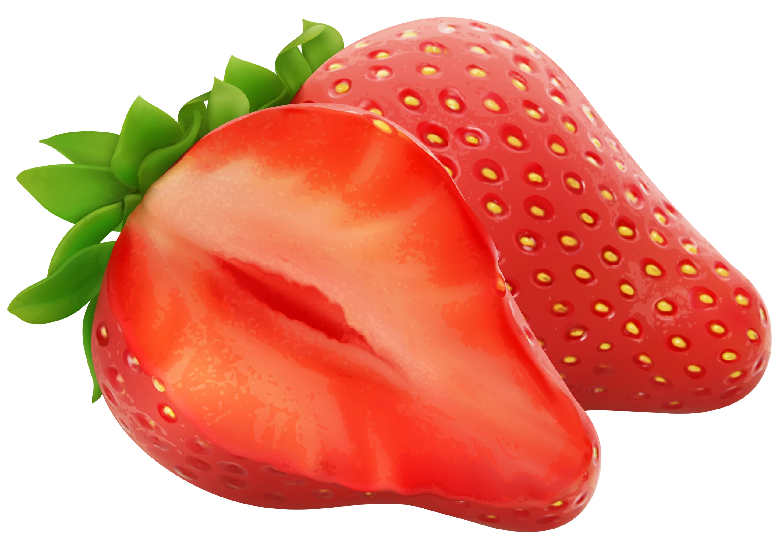 Fresh Ripe Strawberries: Juicy Red Fruit with Green Leaves Isolated Clipart