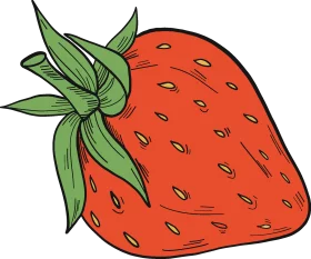 Hand-Drawn Vibrant Strawberry Fruit Illustration with Detailed Green Calyx