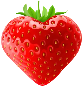 Heart-Shaped Strawberry Clipart with Vibrant Red Color and Green Leaves