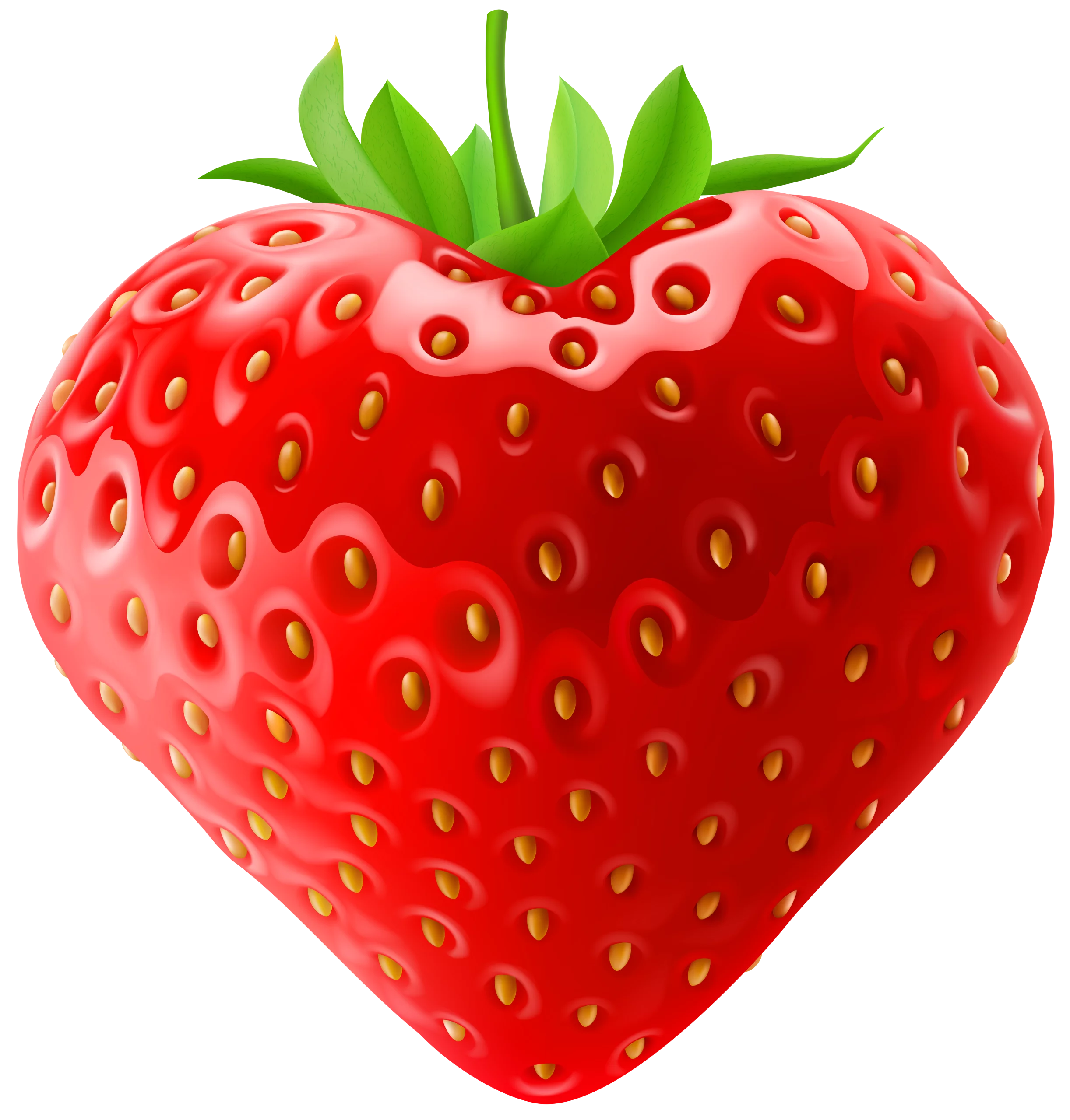 Heart-Shaped Strawberry Clipart with Vibrant Red Color and Green Leaves