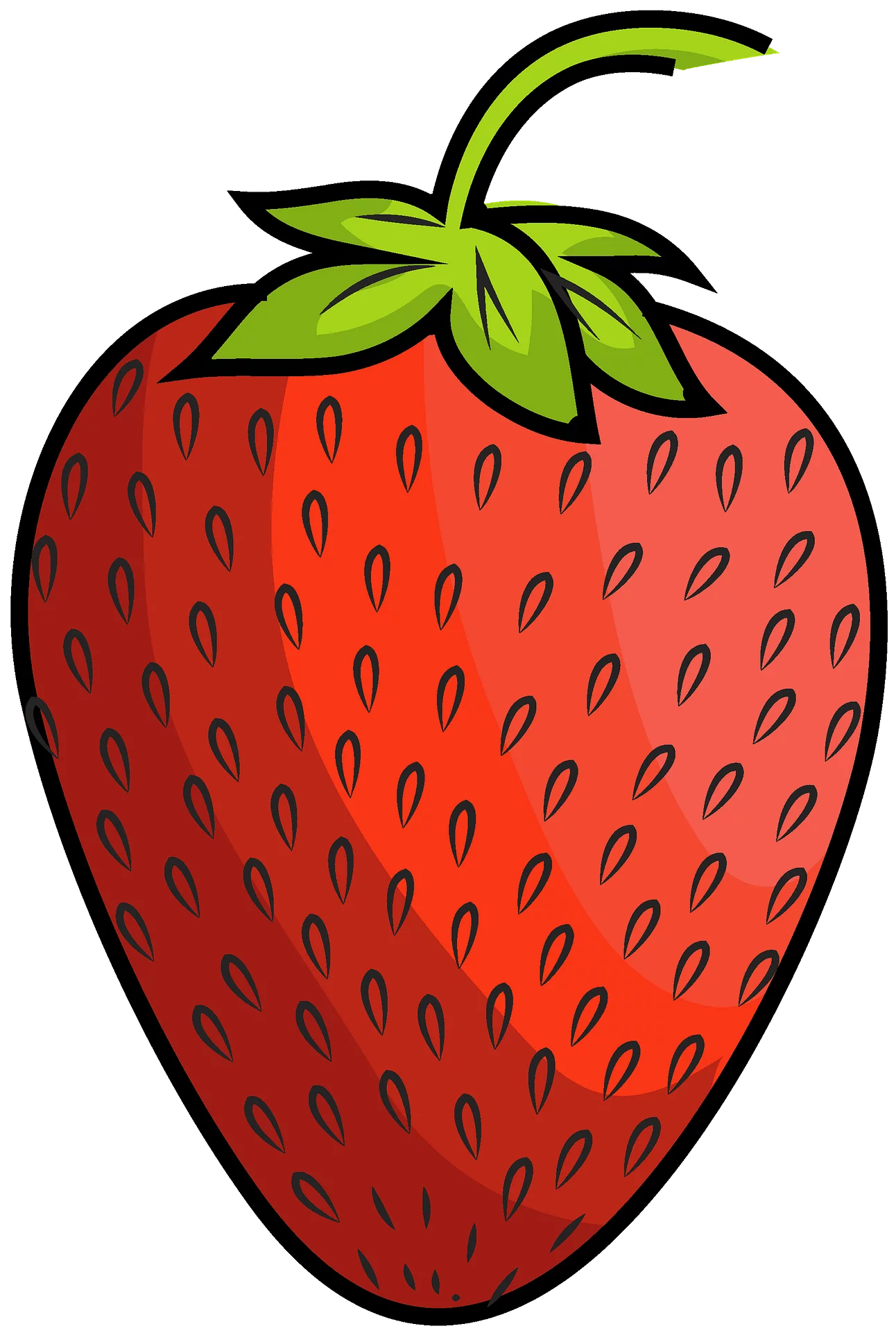 Sweet Juicy Red Strawberry with Green Leaves - Vibrant Fruit Clipart Illustration