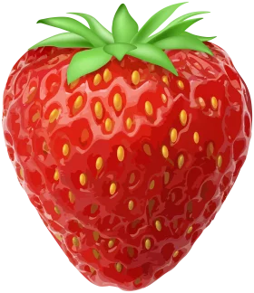 Vibrant Glossy Red Strawberry with Green Leaves Realistic Fruit Clipart