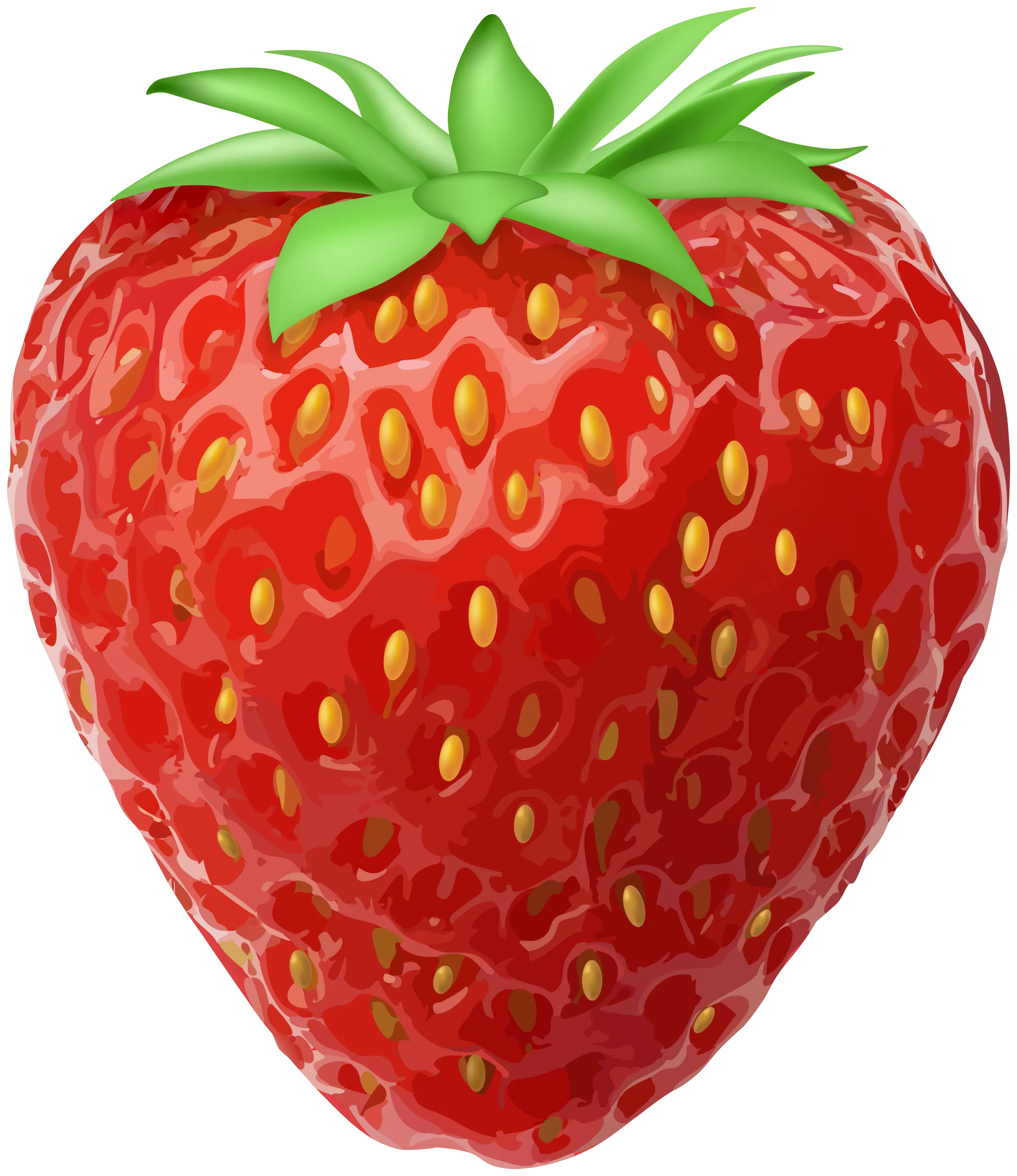 Vibrant Glossy Red Strawberry with Green Leaves Realistic Fruit Clipart