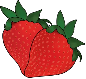 Vibrant Red Strawberries with Green Leaves - Sweet Fruit Illustration Clipart