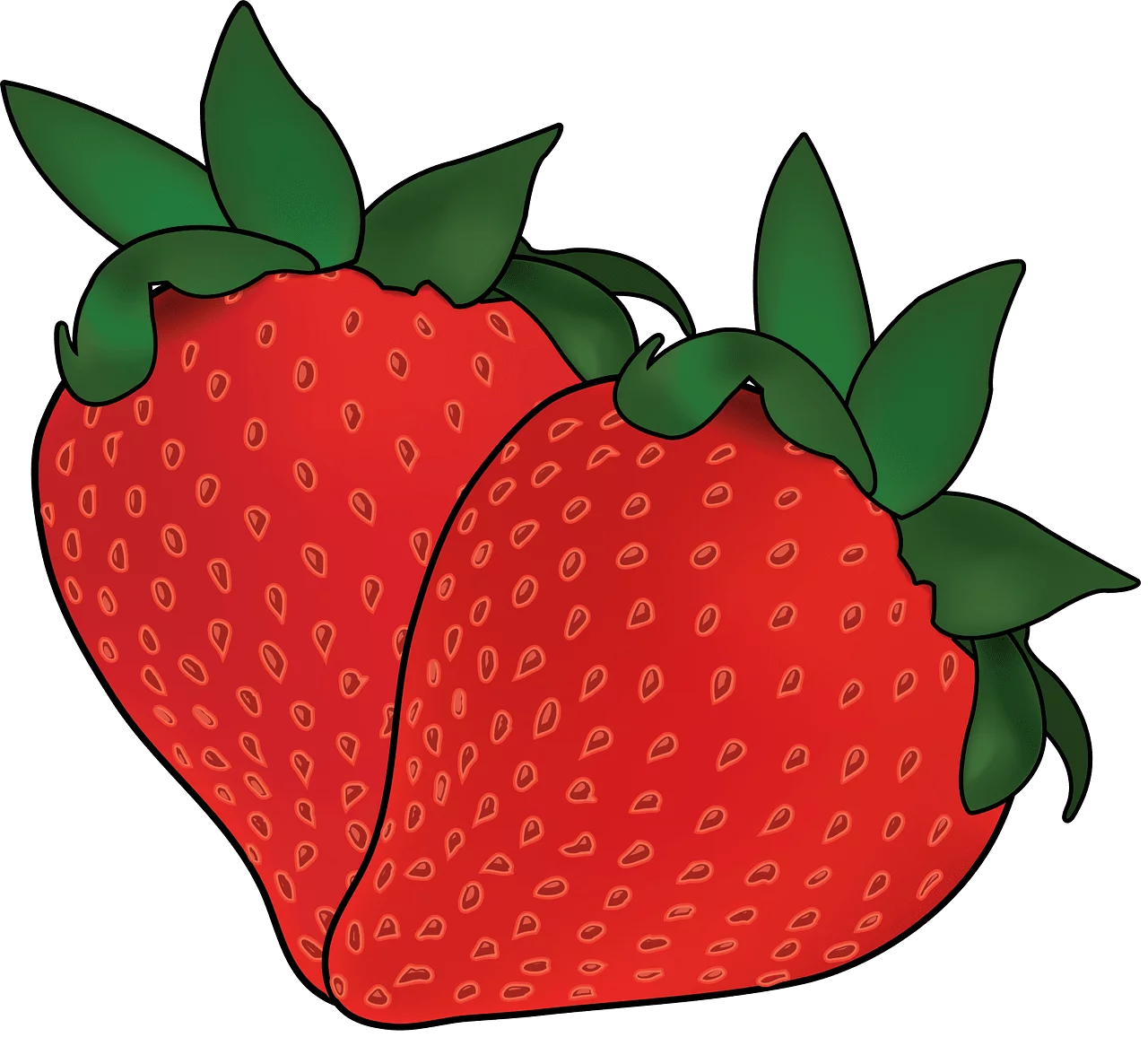 Vibrant Red Strawberries with Green Leaves - Sweet Fruit Illustration Clipart