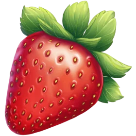 Vibrant Red Strawberry Clipart with Fresh Green Leaves and Yellow Seeds