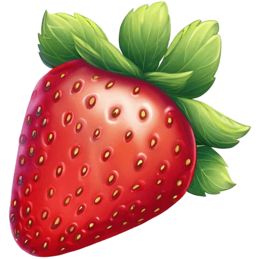 Vibrant Red Strawberry Clipart with Fresh Green Leaves and Yellow Seeds