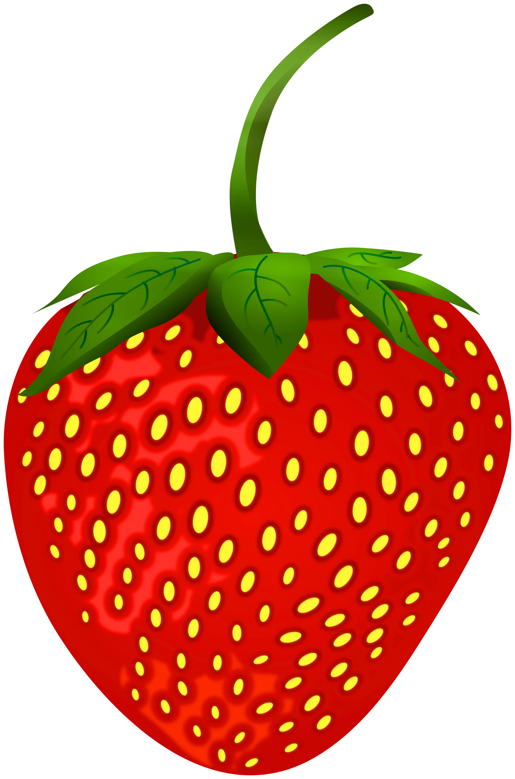 Vibrant Red Strawberry Clipart with Green Stem and Yellow Seeds Illustration