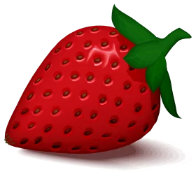 Vibrant Red Strawberry Digital Clipart with Green Leaf and Shiny Surface