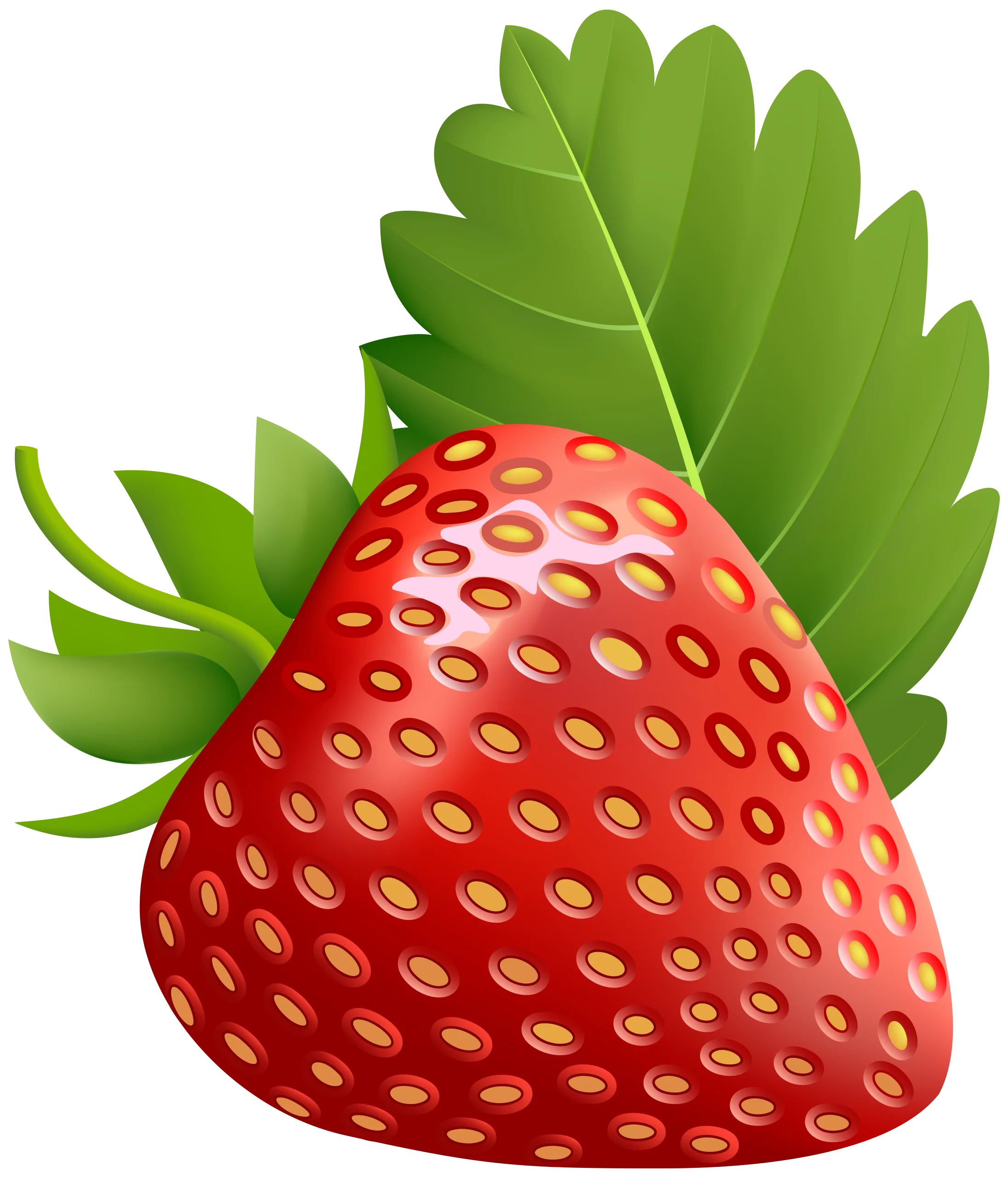 Vibrant Red Strawberry with Green Leaf - Fresh Fruit Clipart Illustration