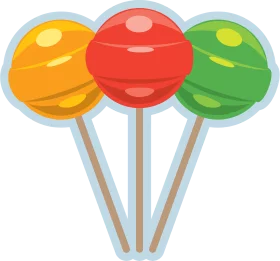 Colorful Lollipop Trio: Sweet Candy Treats on Sticks with Vibrant Spherical Shapes