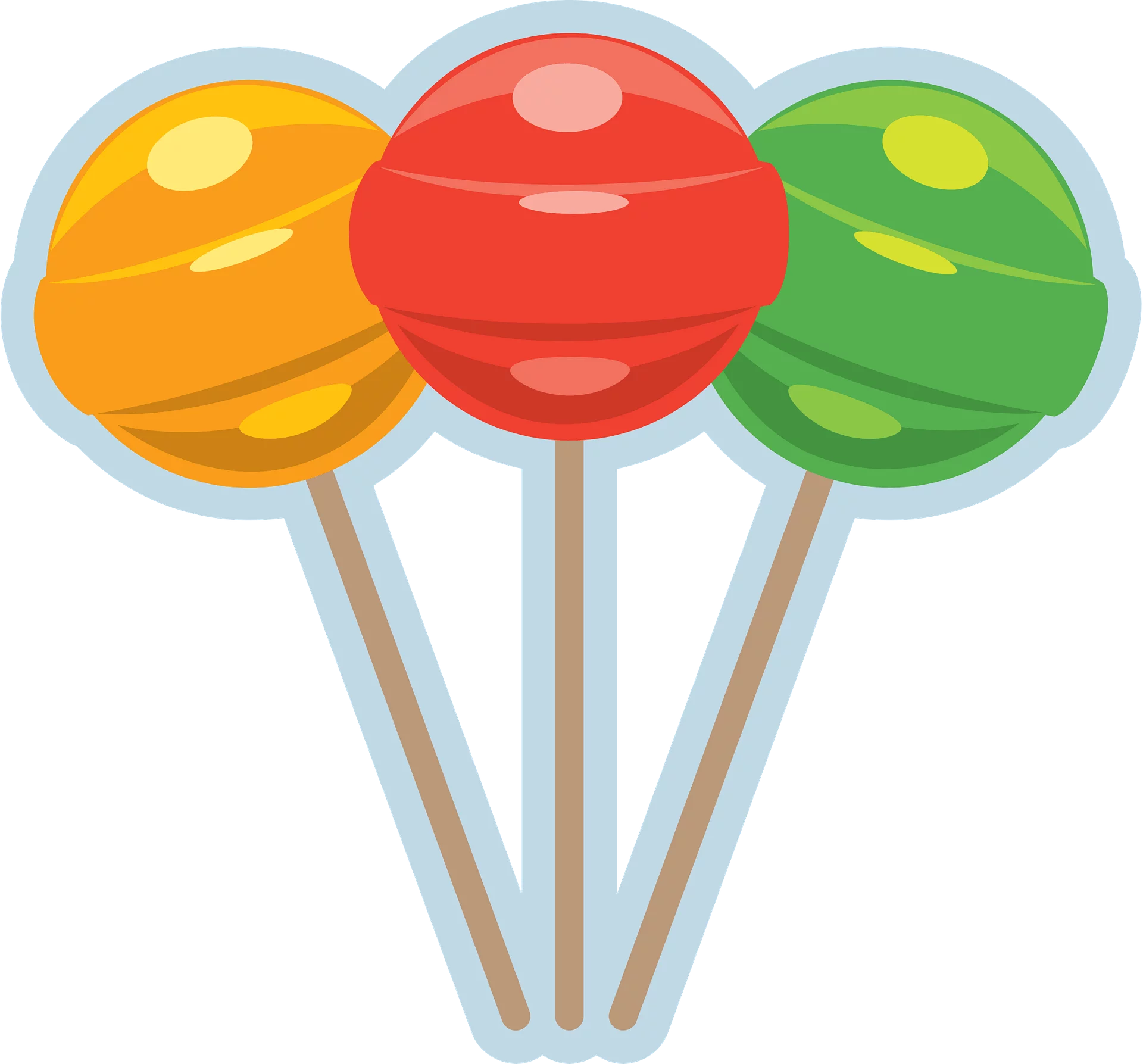 Colorful Lollipop Trio: Sweet Candy Treats on Sticks with Vibrant Spherical Shapes