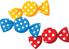 Colorful Polka Dot Wrapped Candy Illustrations in Yellow, Blue and Red Clipart