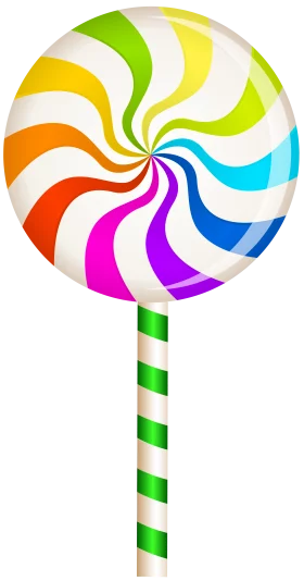 Colorful Spiral Rainbow Swirl Lollipop with Green Striped Handle Candy Clipart