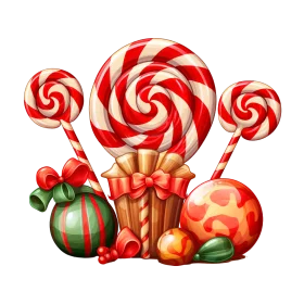 Festive Holiday Candy Collection: Whimsical Lollipops and Seasonal Sweets Clipart