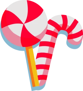 Festive Red and White Peppermint Lollipop and Candy Cane Holiday Treats Clipart