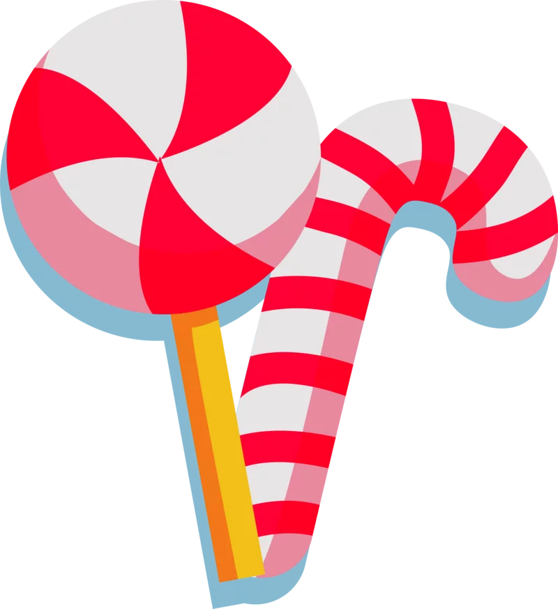 Festive Red and White Peppermint Lollipop and Candy Cane Holiday Treats Clipart