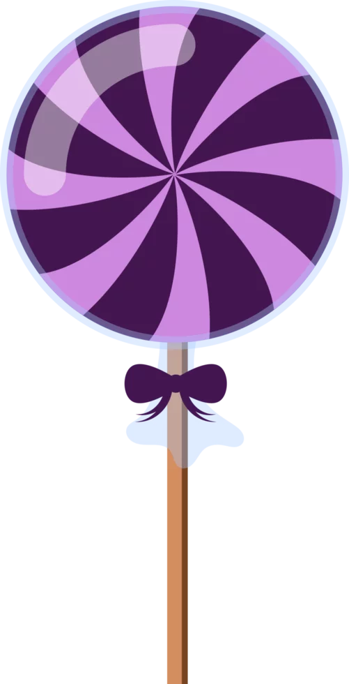 Purple Swirl Lollipop with Decorative Bow on Wooden Stick Candy Clipart Illustration