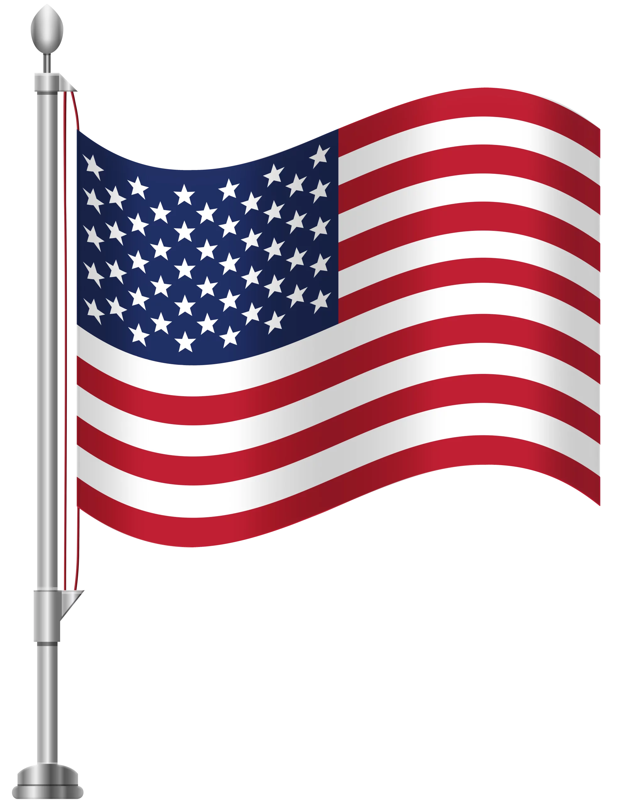 American Flag on Silver Pole Display Stand Waving Patriotic USA Clipart