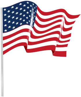 American Flag Waving on Pole Patriotic Stars and Stripes National Symbol Clipart