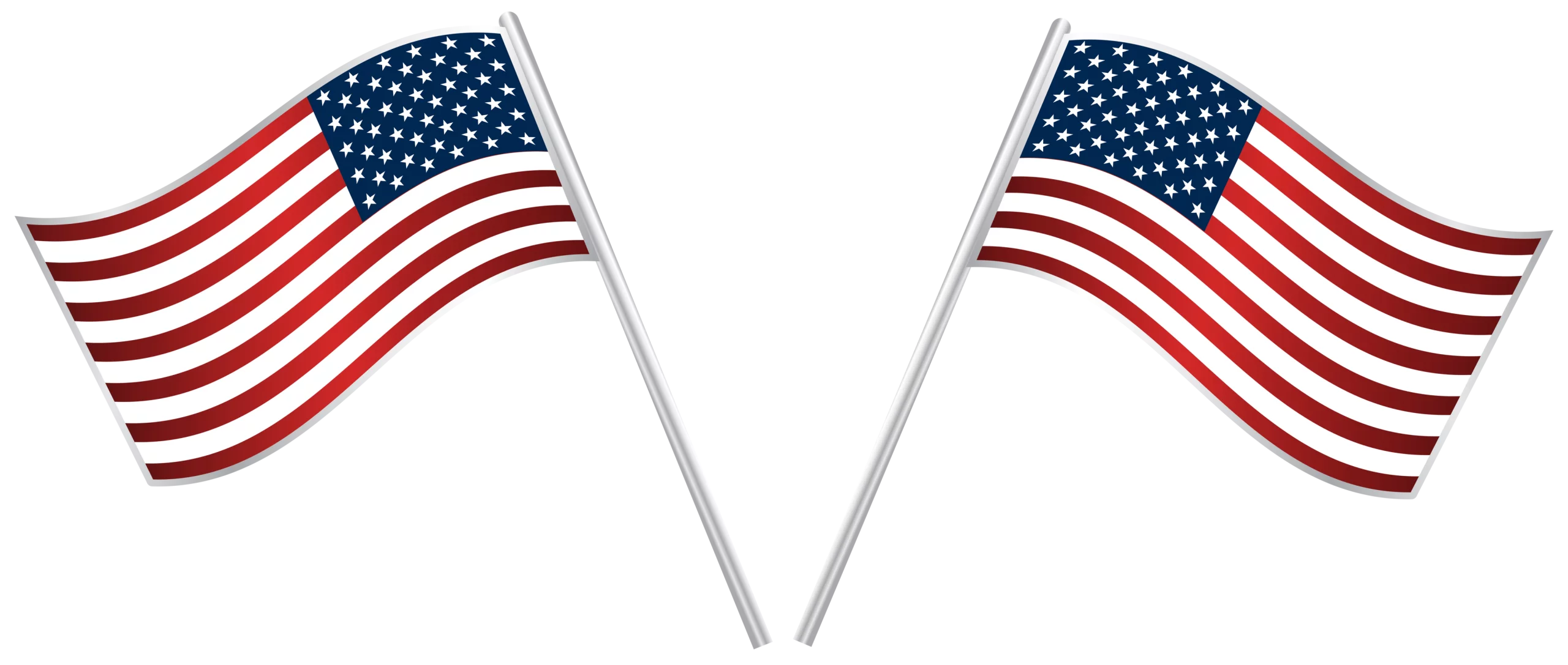 Patriotic American Flags Crossed on White Poles National Symbol Clipart