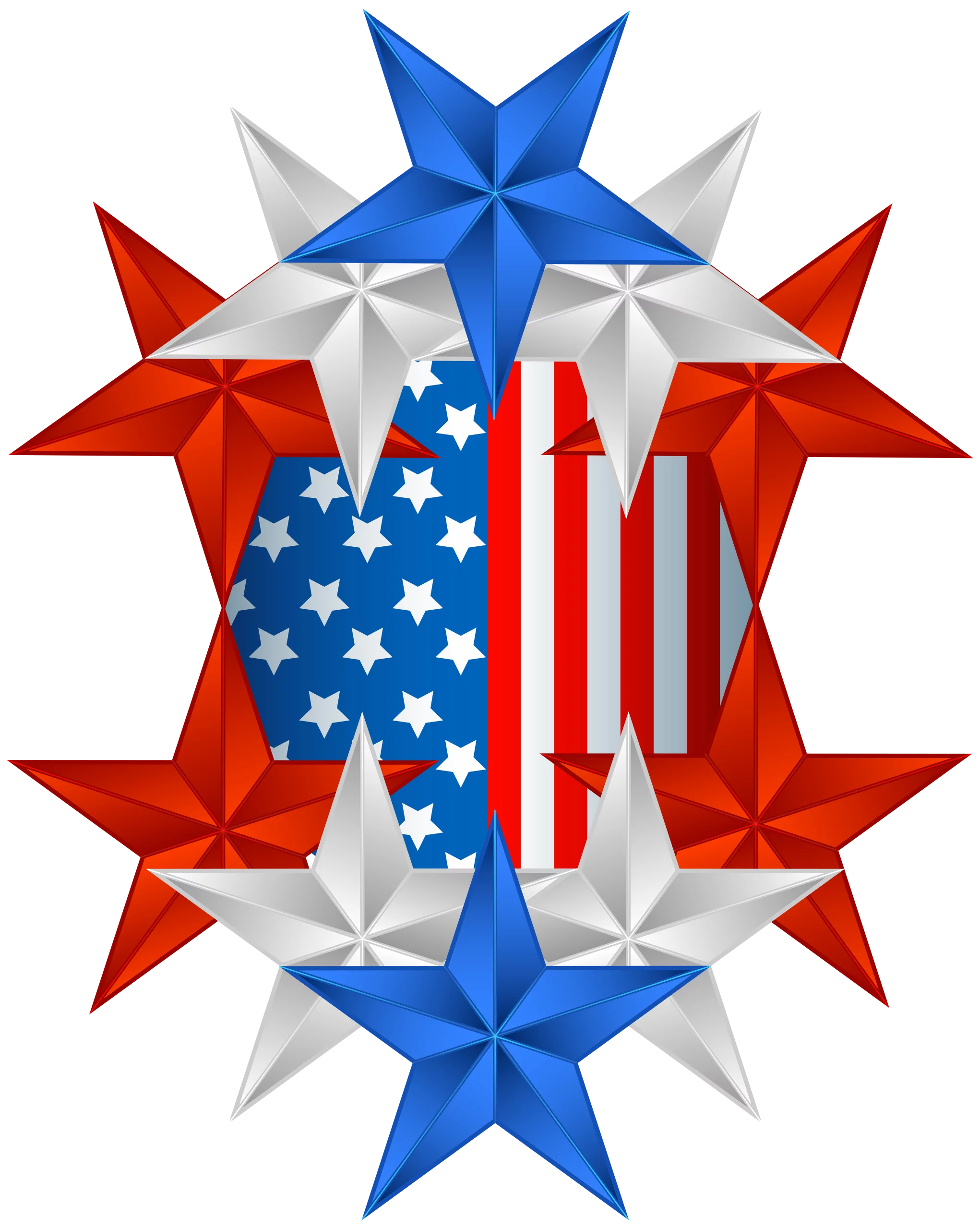 Patriotic American Star Design with Red, White, and Blue Geometric Pattern Clipart