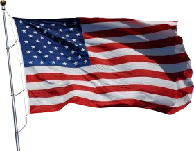 Waving American Flag with Stars and Stripes on Flagpole Against Clear Background