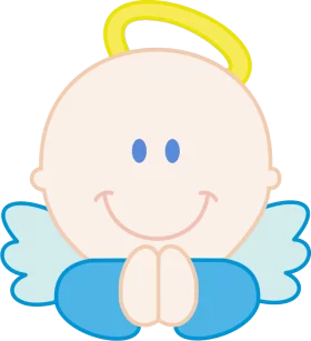 Adorable Baby Angel Cherub with Halo and Blue Wings - Cute Celestial Clipart