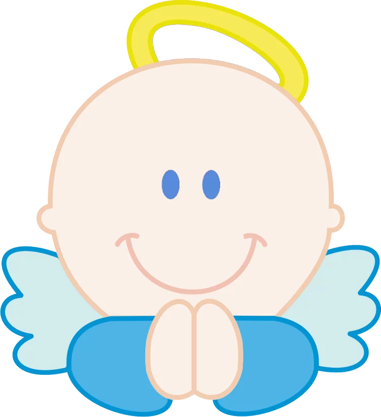 Adorable Baby Angel Cherub with Halo and Blue Wings - Cute Celestial Clipart