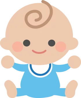 Adorable Baby Cartoon Character in Blue Onesie with Cute Hair Swirl Clipart