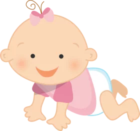 Adorable Baby Cartoon with Pink Bow Crawling Happily in Cute Infant Clipart