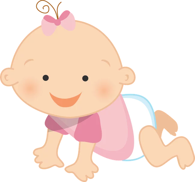 Adorable Baby Cartoon with Pink Bow Crawling Happily in Cute Infant Clipart