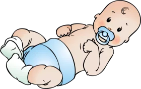 Adorable Baby Illustration with Blue Pacifier and Diaper Clipart