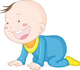 Adorable Baby in Blue Onesie Crawling with Bright Happy Smile Clipart