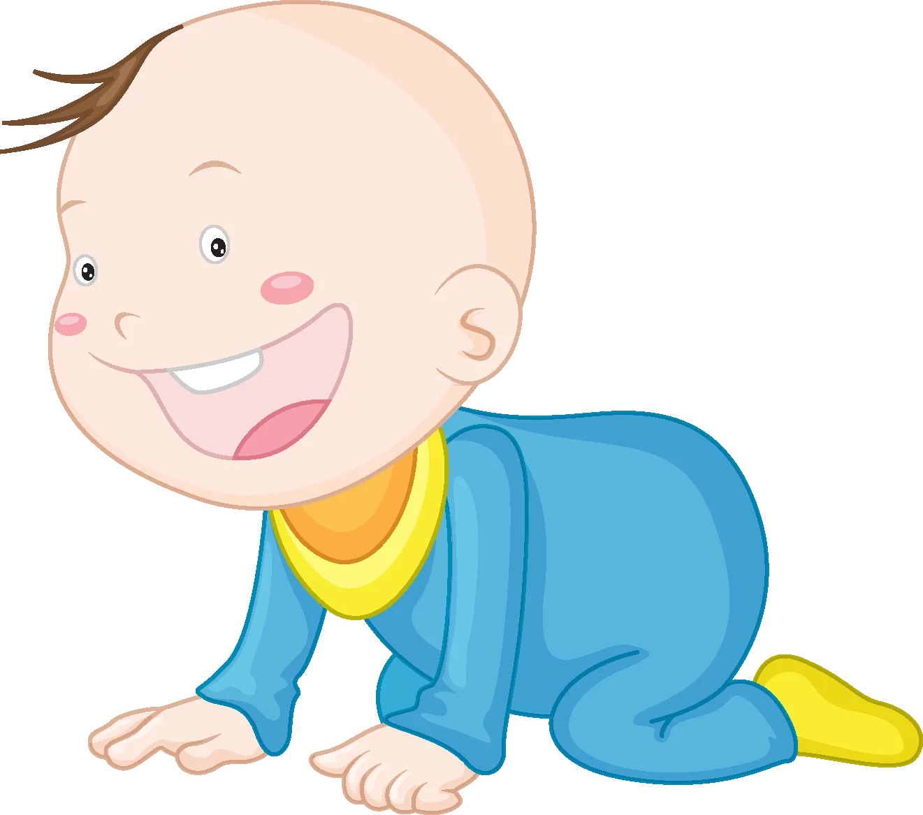 Adorable Baby in Blue Onesie Crawling with Bright Happy Smile Clipart