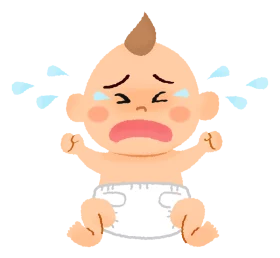 Adorable Cartoon Baby Crying with Tears and Clenched Fists in White Diaper