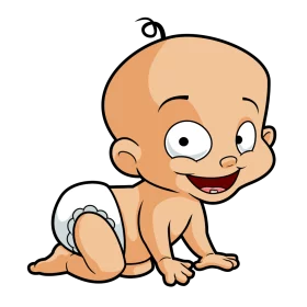 Adorable Cartoon Baby in Diaper Crawling with Playful Expression Clipart