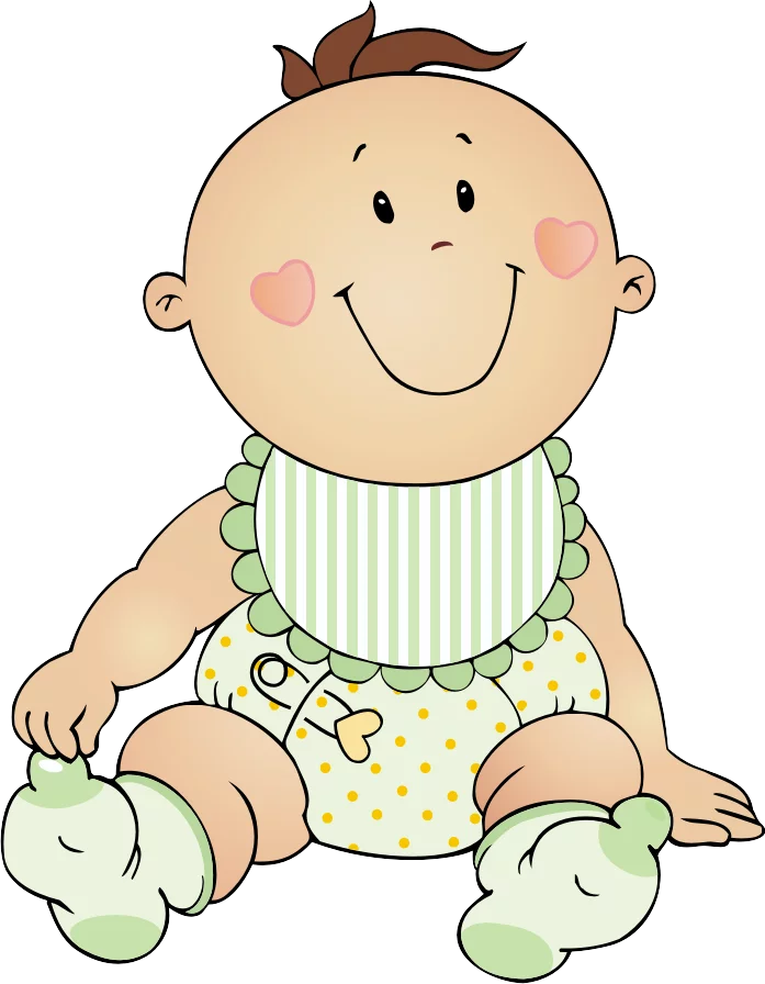 Adorable Cartoon Baby in Yellow Polka Dot Outfit with Green Striped Bib and Mint Booties