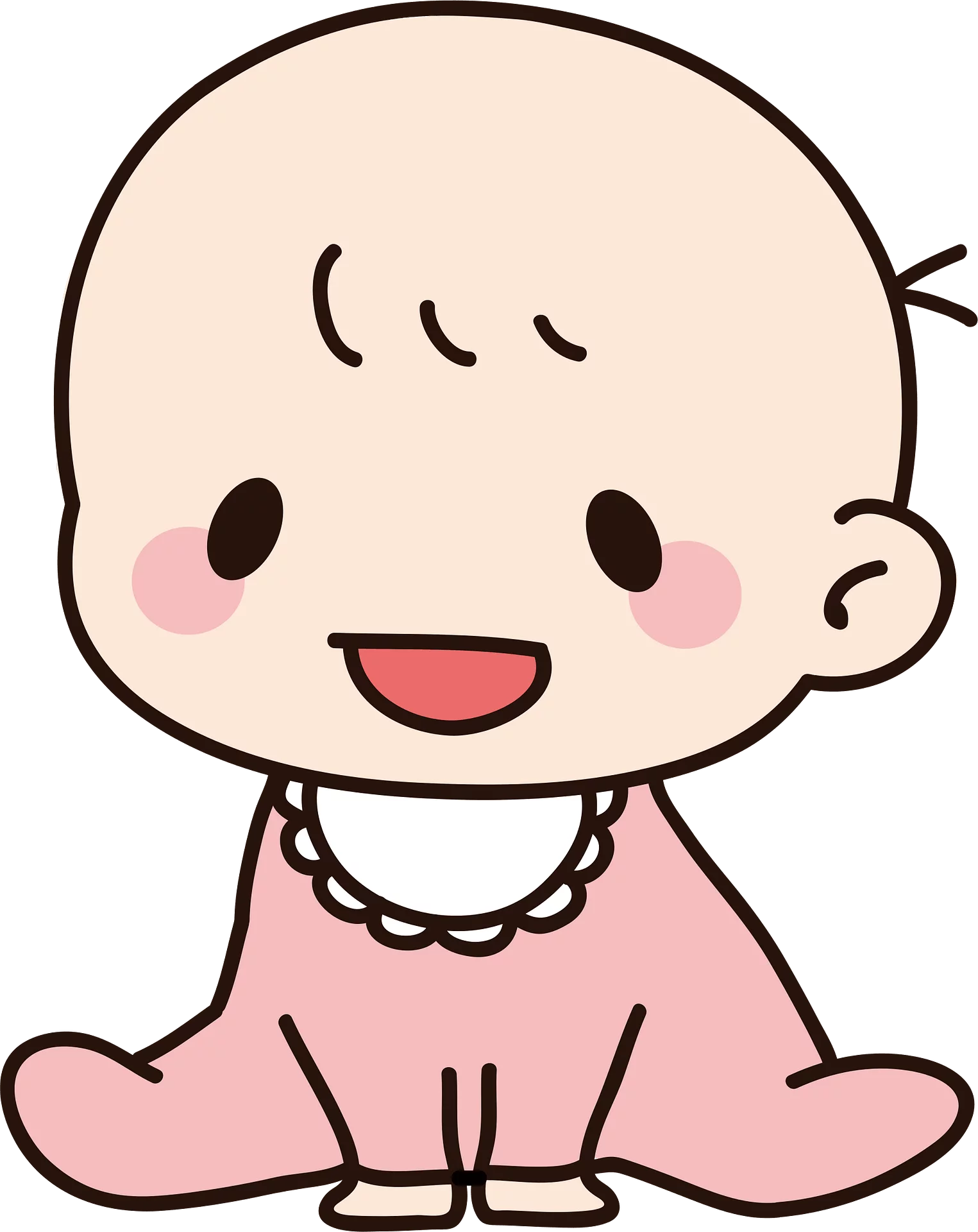 Adorable Cartoon Baby Sitting in Pink Outfit with Bib and Happy Smile