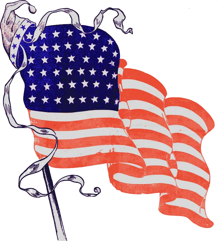 Artistic Watercolor American Flag Illustration with Flowing Ribbons Clipart