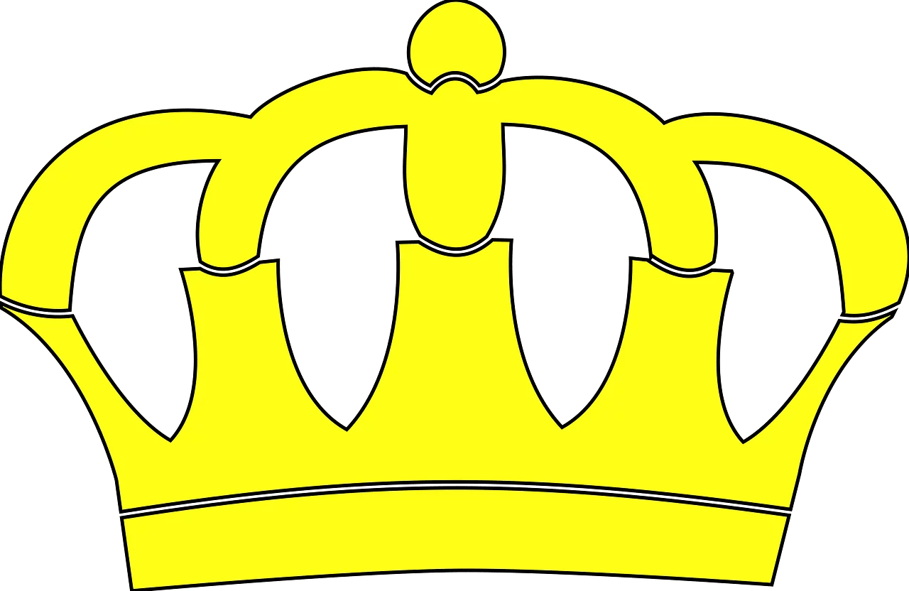 Bright Yellow Royal Crown Illustration with Classic Regal Design and Pointed Tips